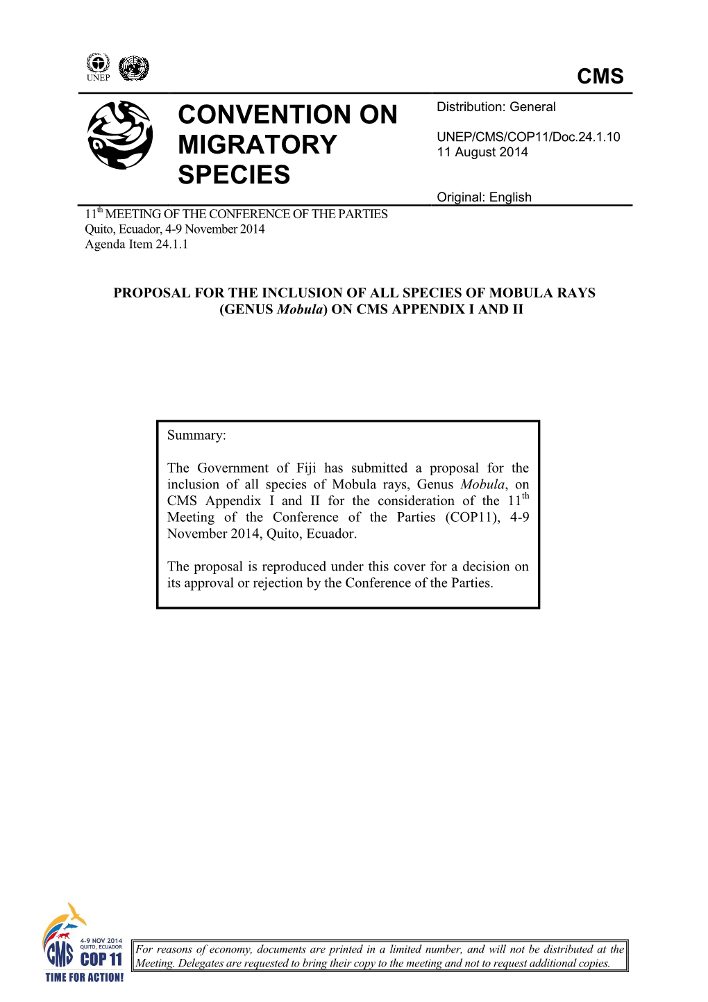 UNEP/CMS/COP11/Doc.24.1.10 MIGRATORY 11 August 2014