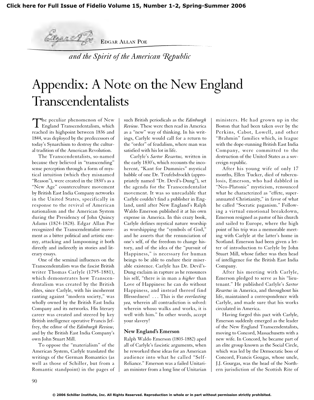 A Note on the New England Transcendentalists