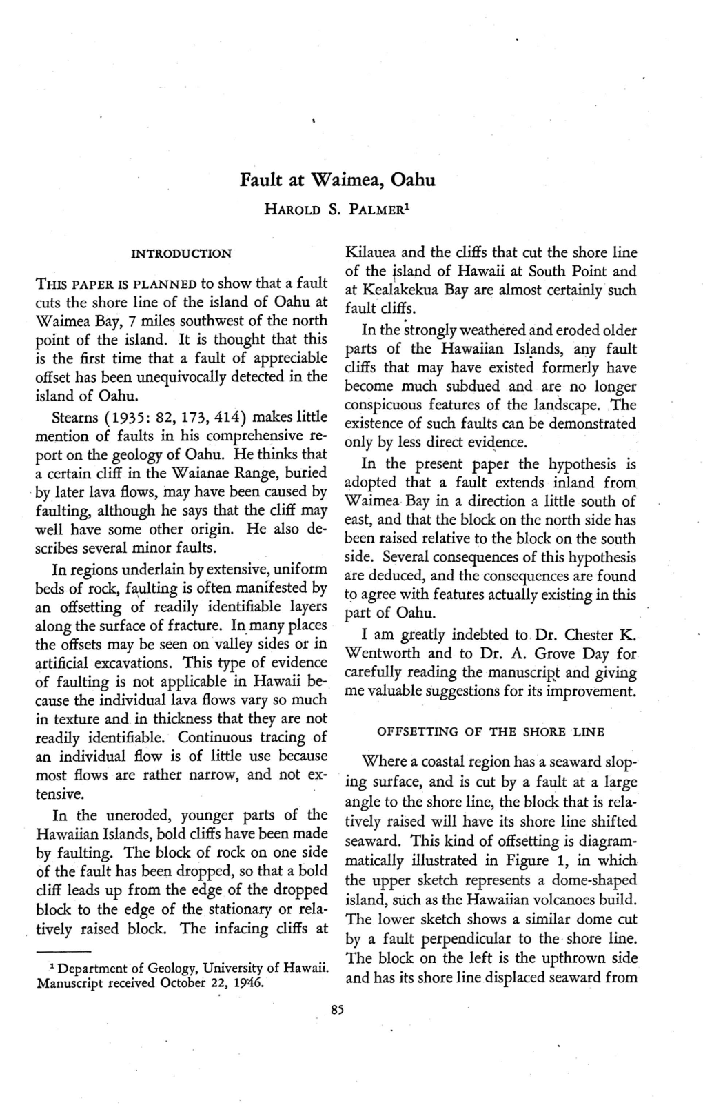 Fault at Waimea, Oahu HAROLD S