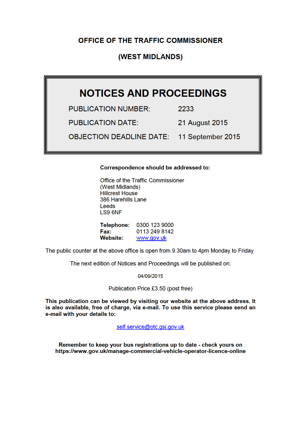 NOTICES and PROCEEDINGS 21 August 2015