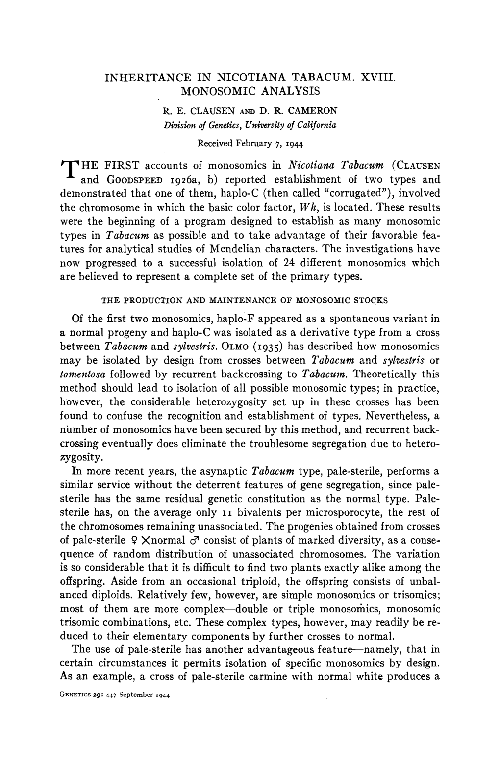 Inheritance in Nicotiana Tabacum. Xviii. Monosomic Analysis