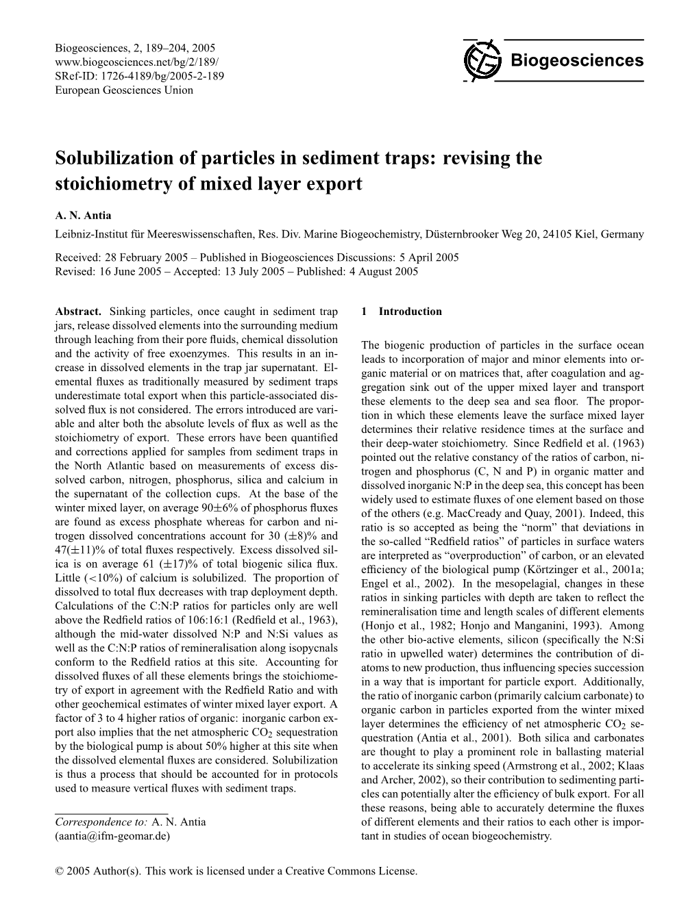 Solubilization of Particles in Sediment Traps: Revising the Stoichiometry of Mixed Layer Export