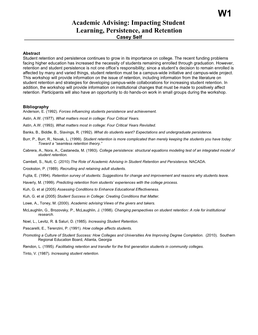 Anderson, E. (1992). Forces Influencing Students Persistence and Achievement