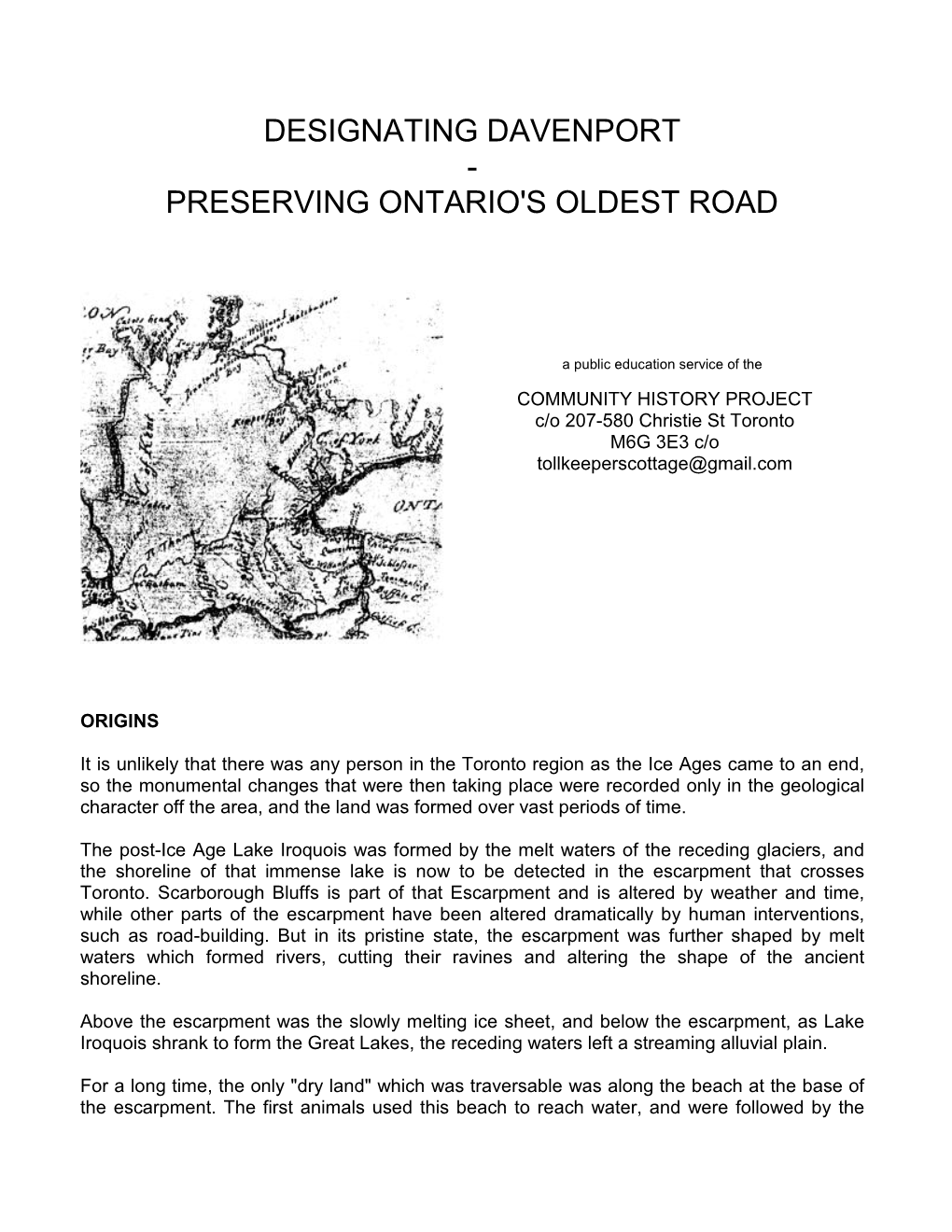 Designating Davenport - Preserving Ontario's Oldest Road