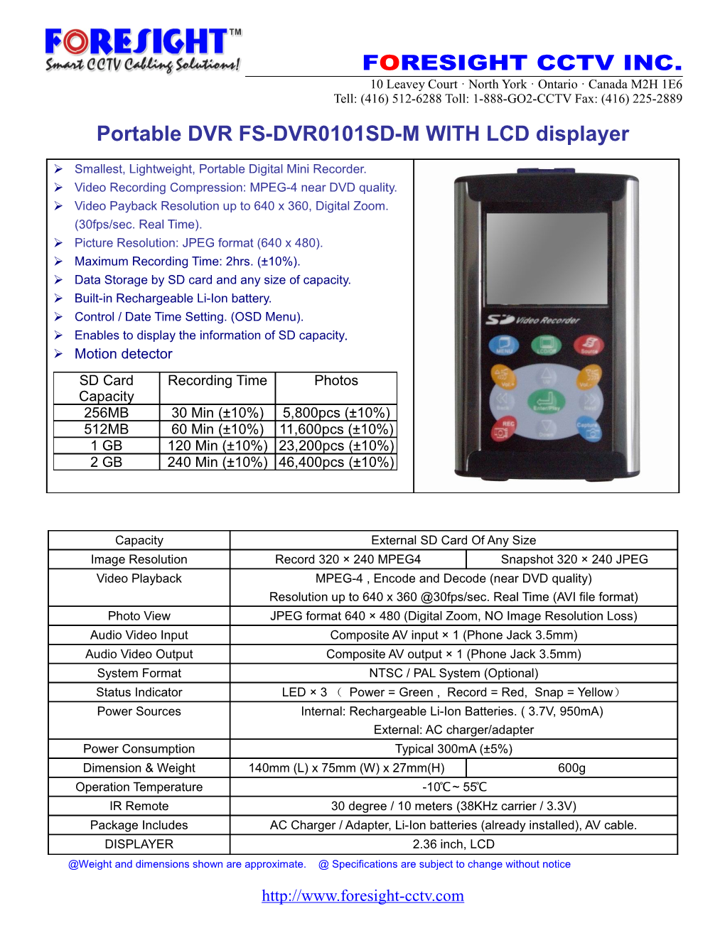 Portable DVR FS-DVR0101SD-M with LCD Displayer