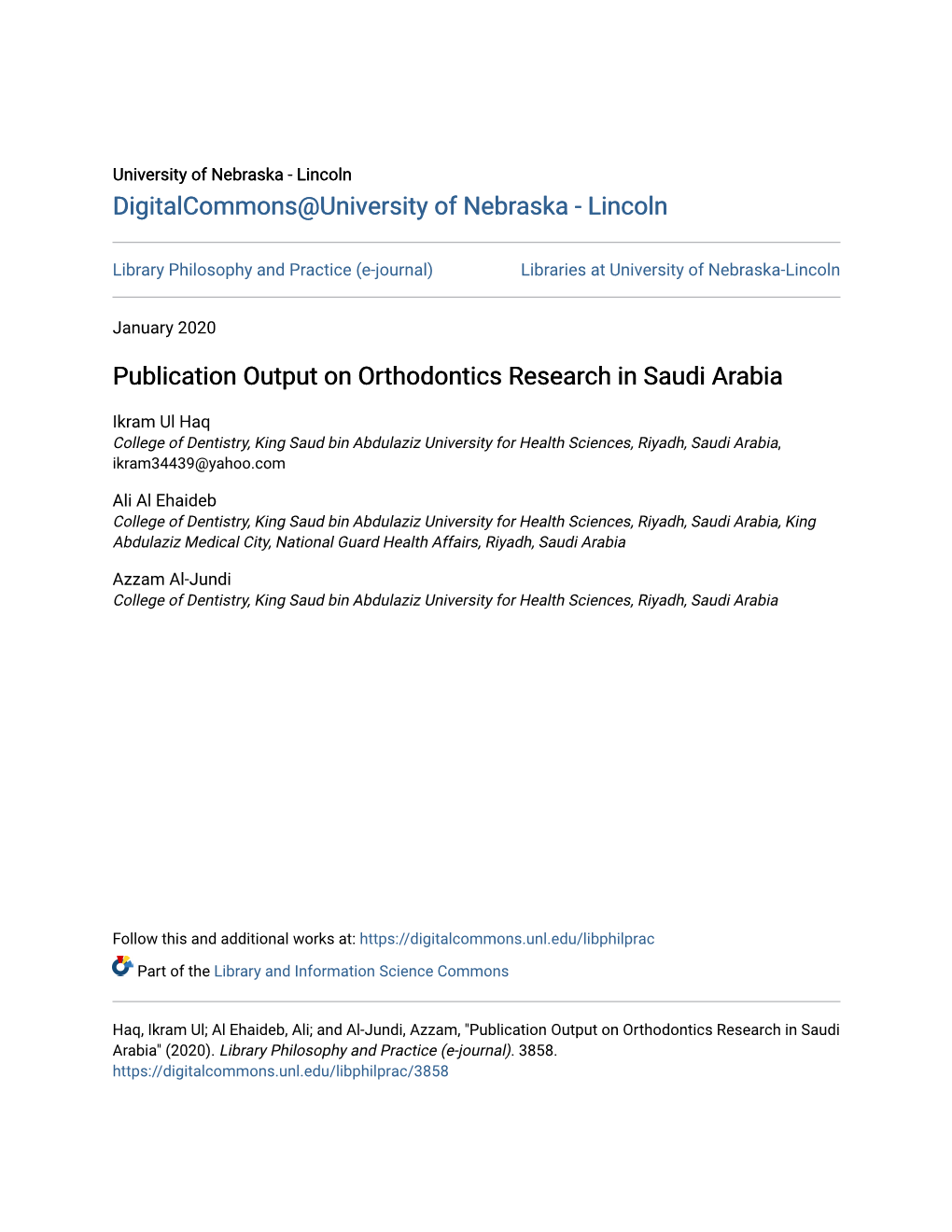 Publication Output on Orthodontics Research in Saudi Arabia
