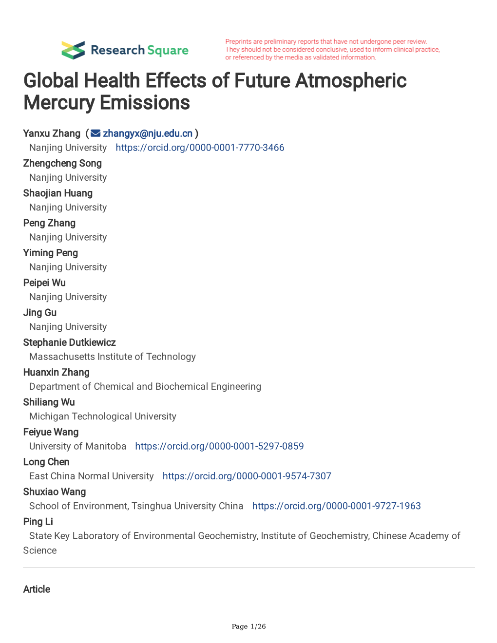 Global Health Effects of Future Atmospheric Mercury Emissions