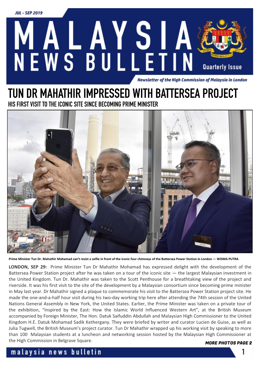 Tun Dr Mahathir Impressed with Battersea Project His First Visit to the Iconic Site Since Becoming Prime Minister