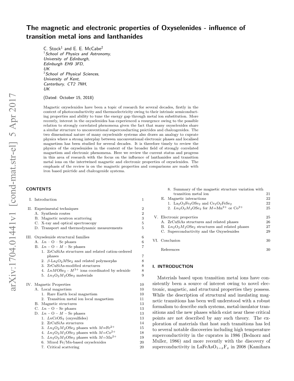 Arxiv:1704.01441V1 [Cond-Mat.Str-El] 5 Apr 2017 Tronic, Magnetic, and Structural Properties They Possess