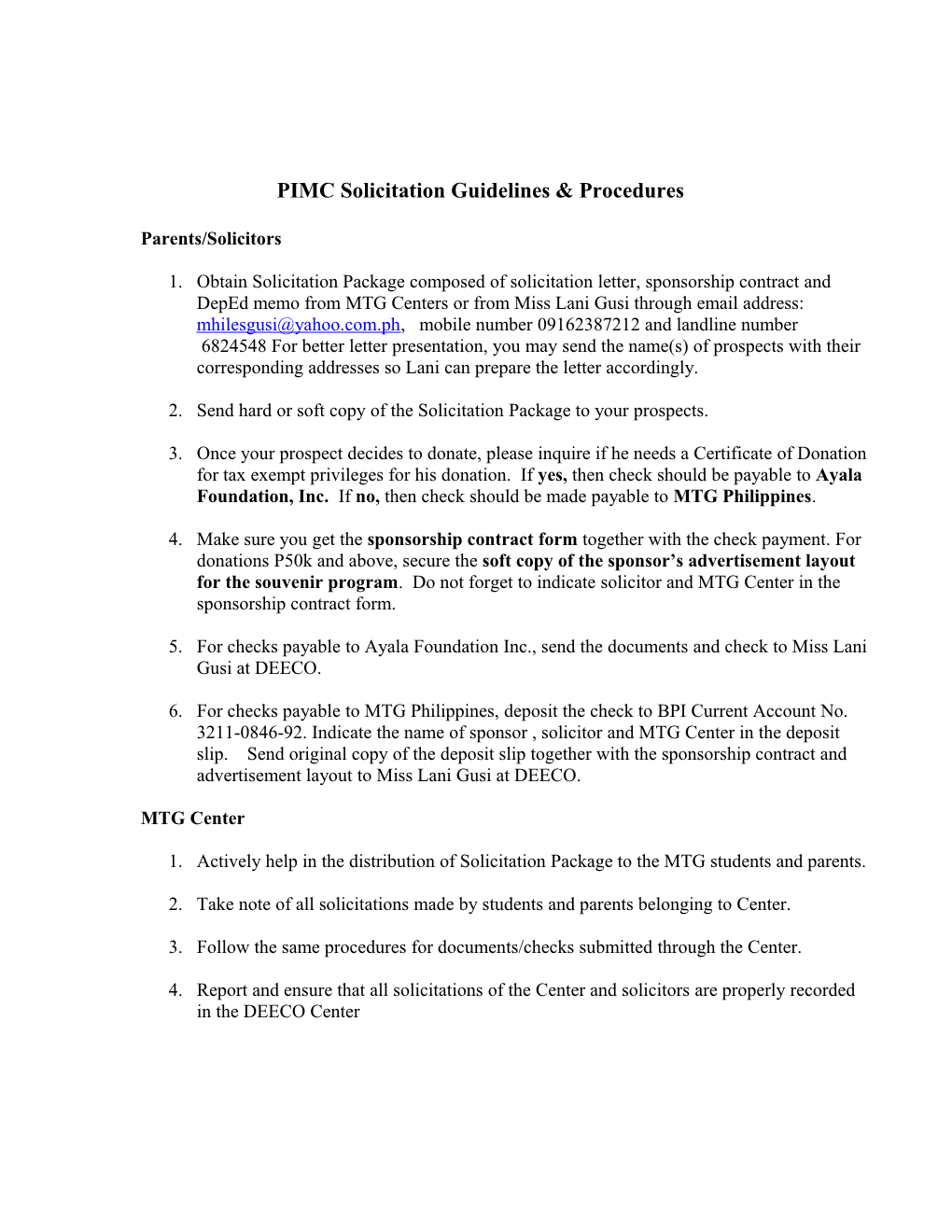 PIMC Solicitation Guidelines & Procedures