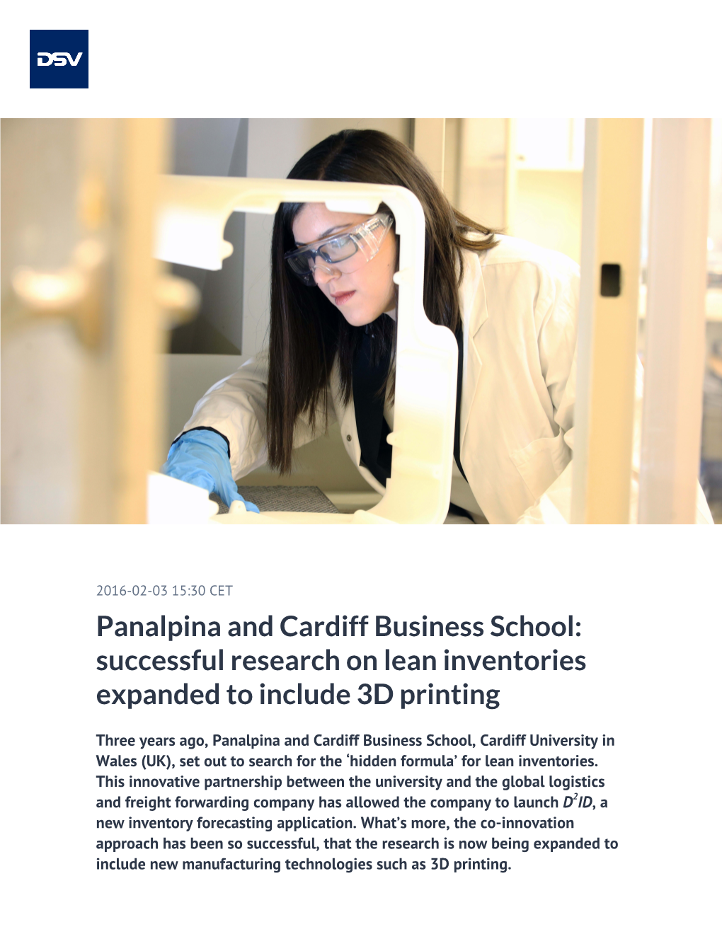 Panalpina and Cardiff Business School: Successful Research on Lean Inventories Expanded to Include 3D Printing
