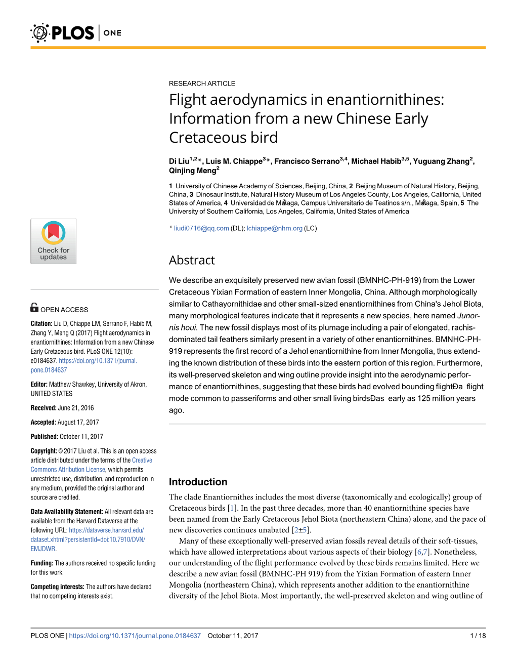 Flight Aerodynamics in Enantiornithines: Information from a New Chinese Early Cretaceous Bird