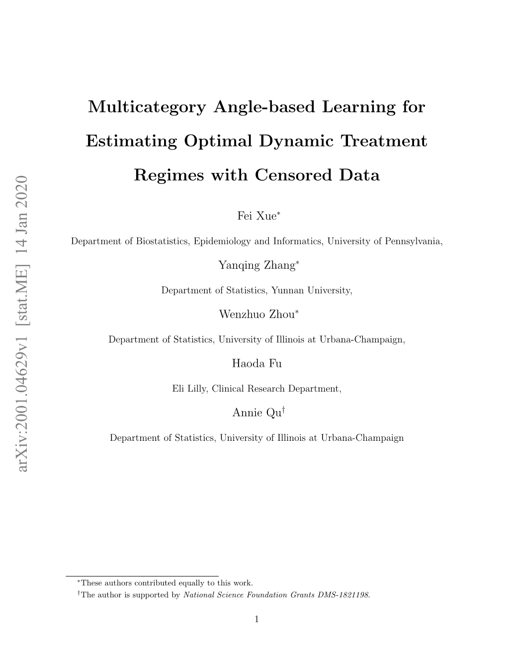 Multicategory Angle-Based Learning for Estimating Optimal Dynamic Treatment Regimes with Censored Data