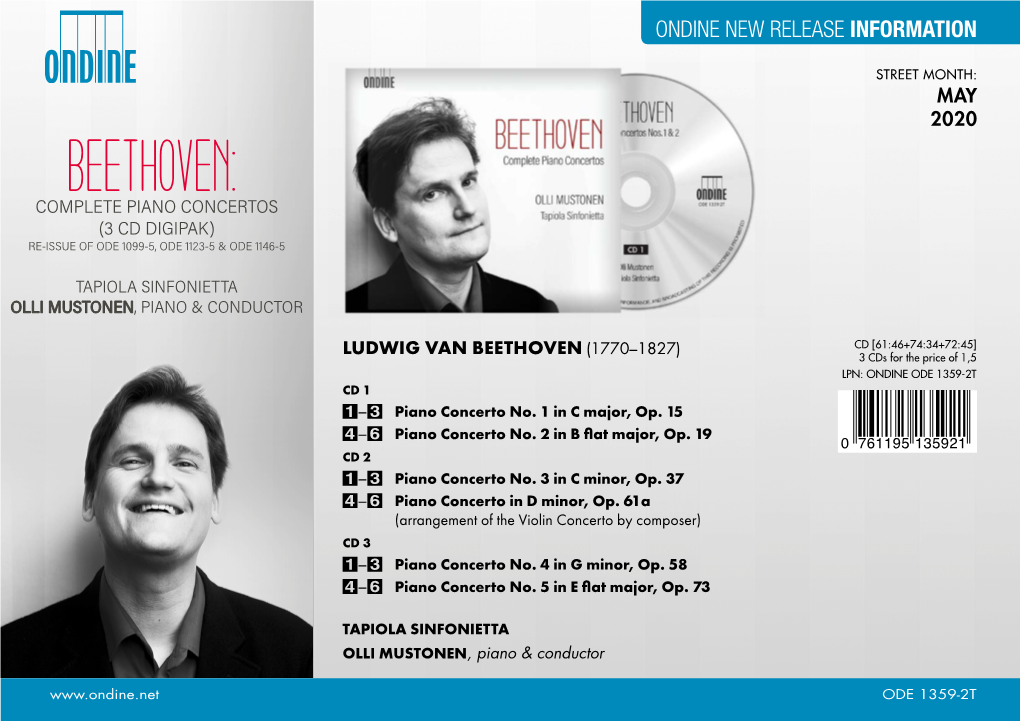 Beethoven: Complete Piano Concertos (3 Cd Digipak) Re-Issue of Ode 1099-5, Ode 1123-5 & Ode 1146-5