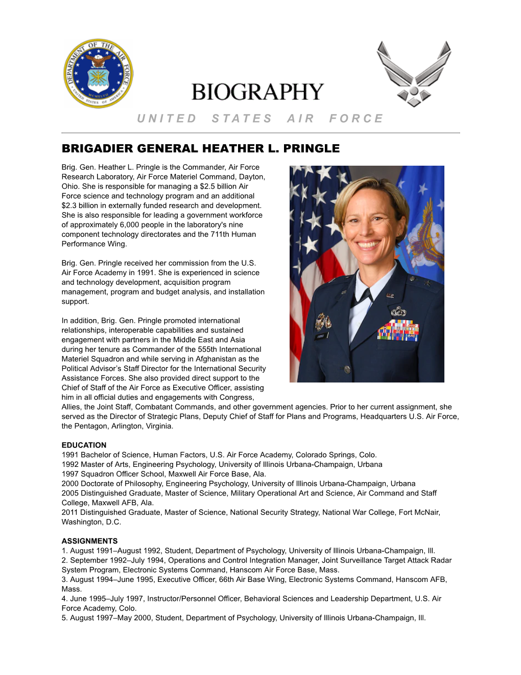 BRIGADIER GENERAL HEATHER L. PRINGLE Brig