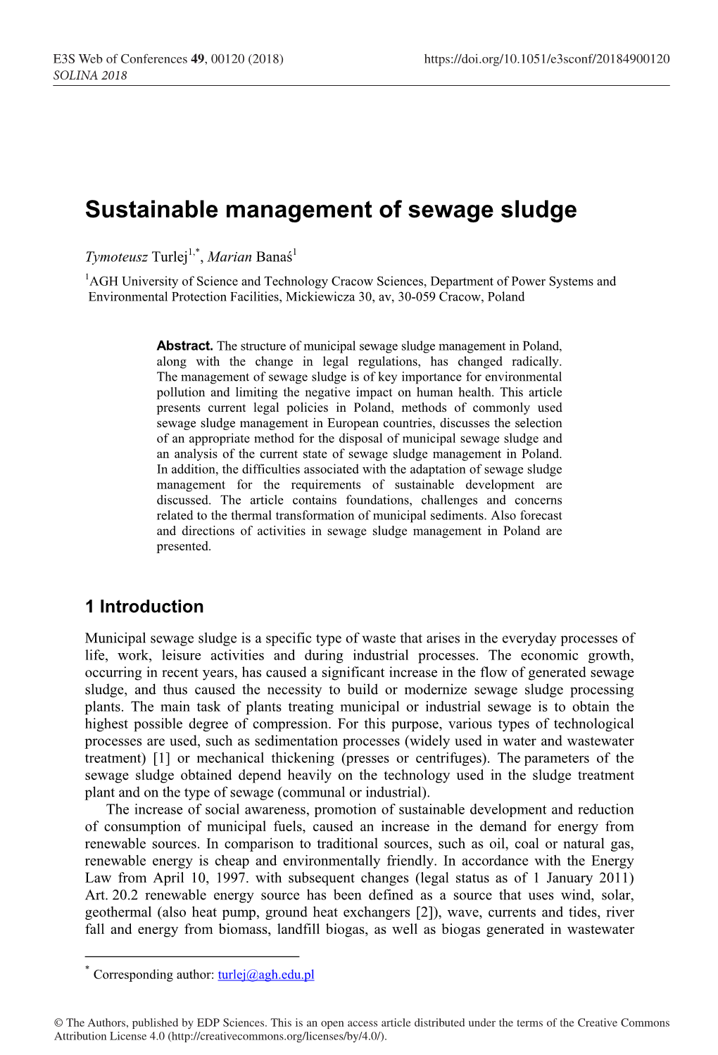 Sustainable Management of Sewage Sludge