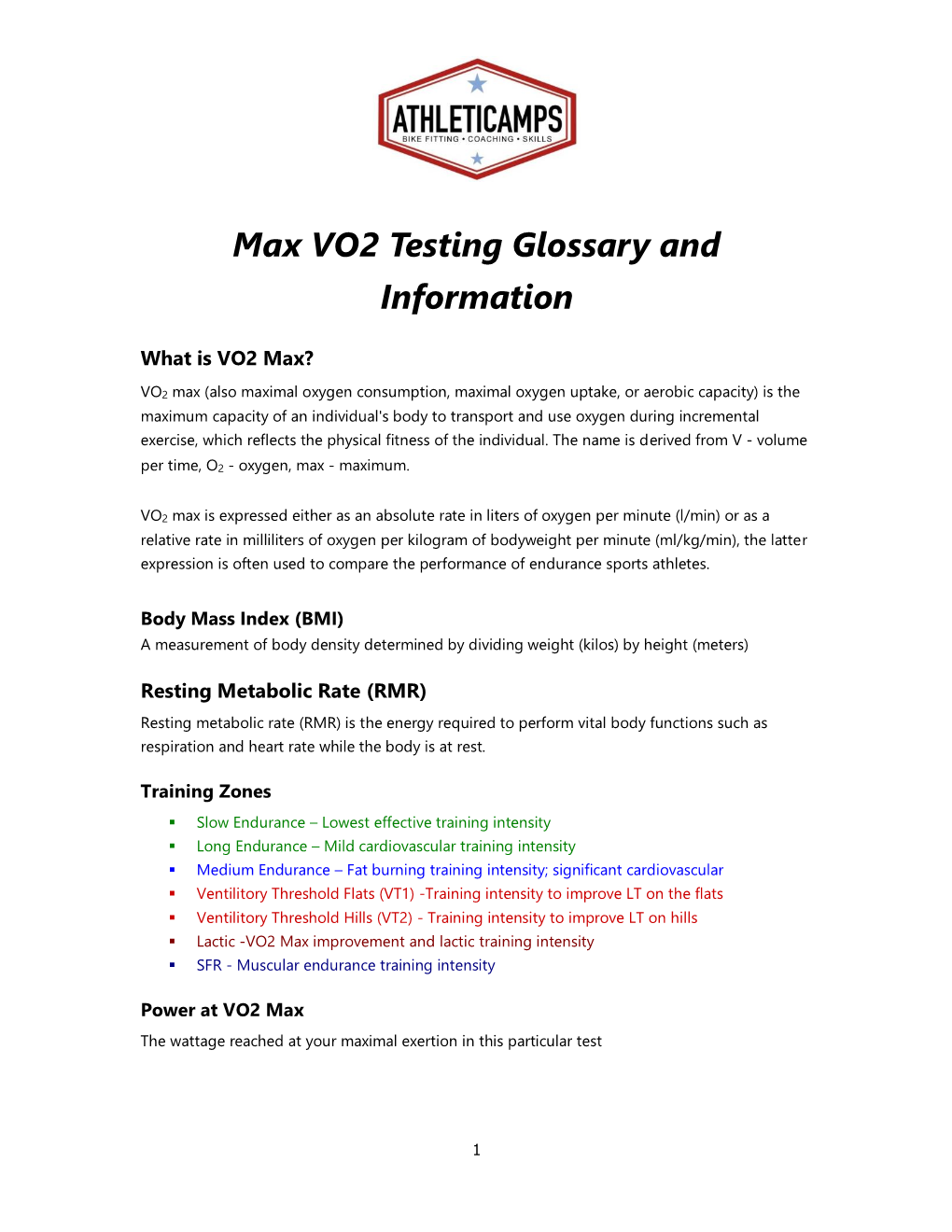 VO2 Max Glossary
