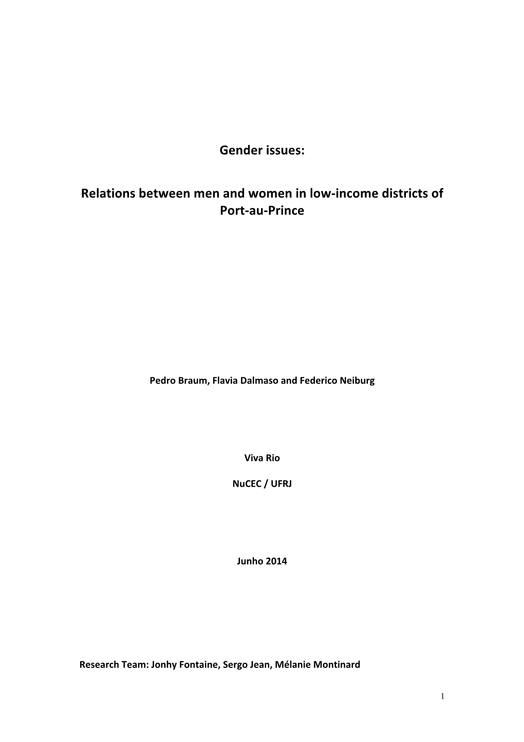 Gender Issues: Relations Between Men and Women in Low-Income