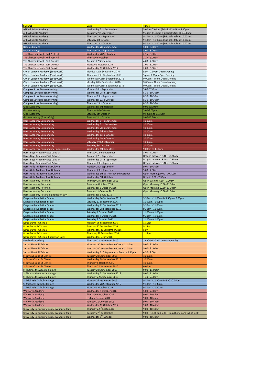 SCHOOL Date Times ARK All Saints Academy