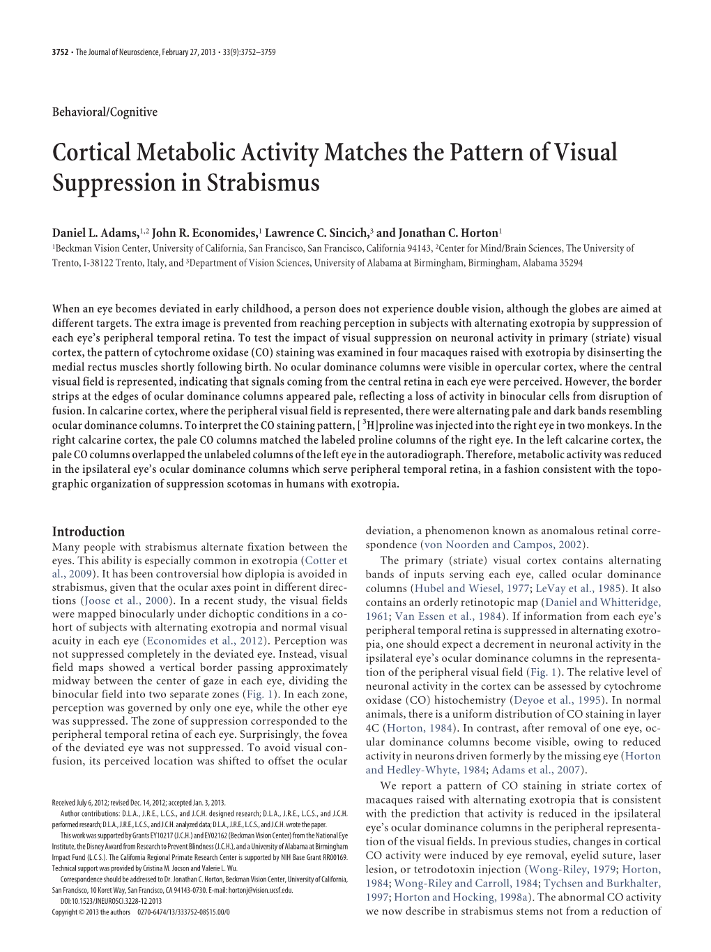 Cortical Metabolic Activity Matches the Pattern of Visual Suppression in Strabismus