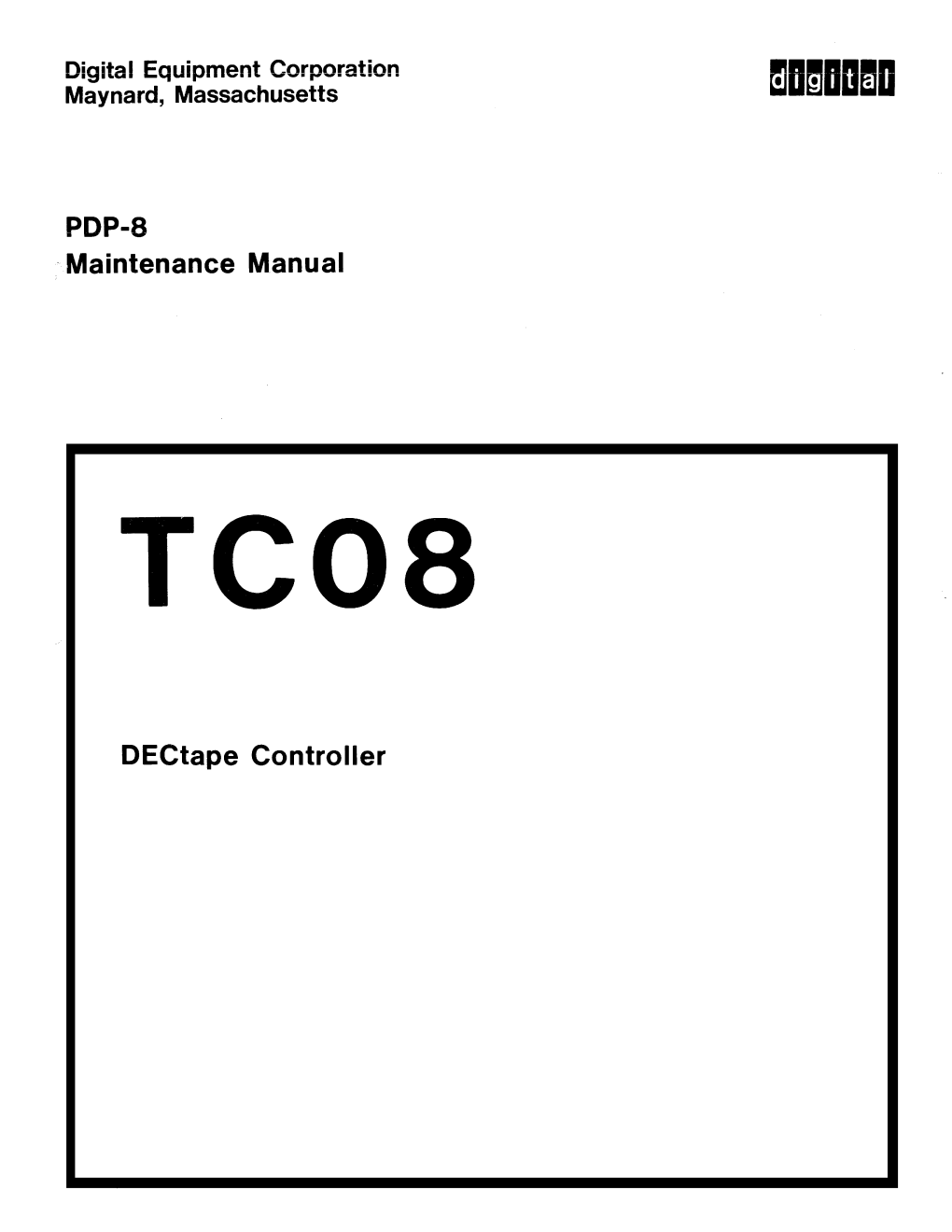 PDP-8 . Maintenance Manual Dectape Controller