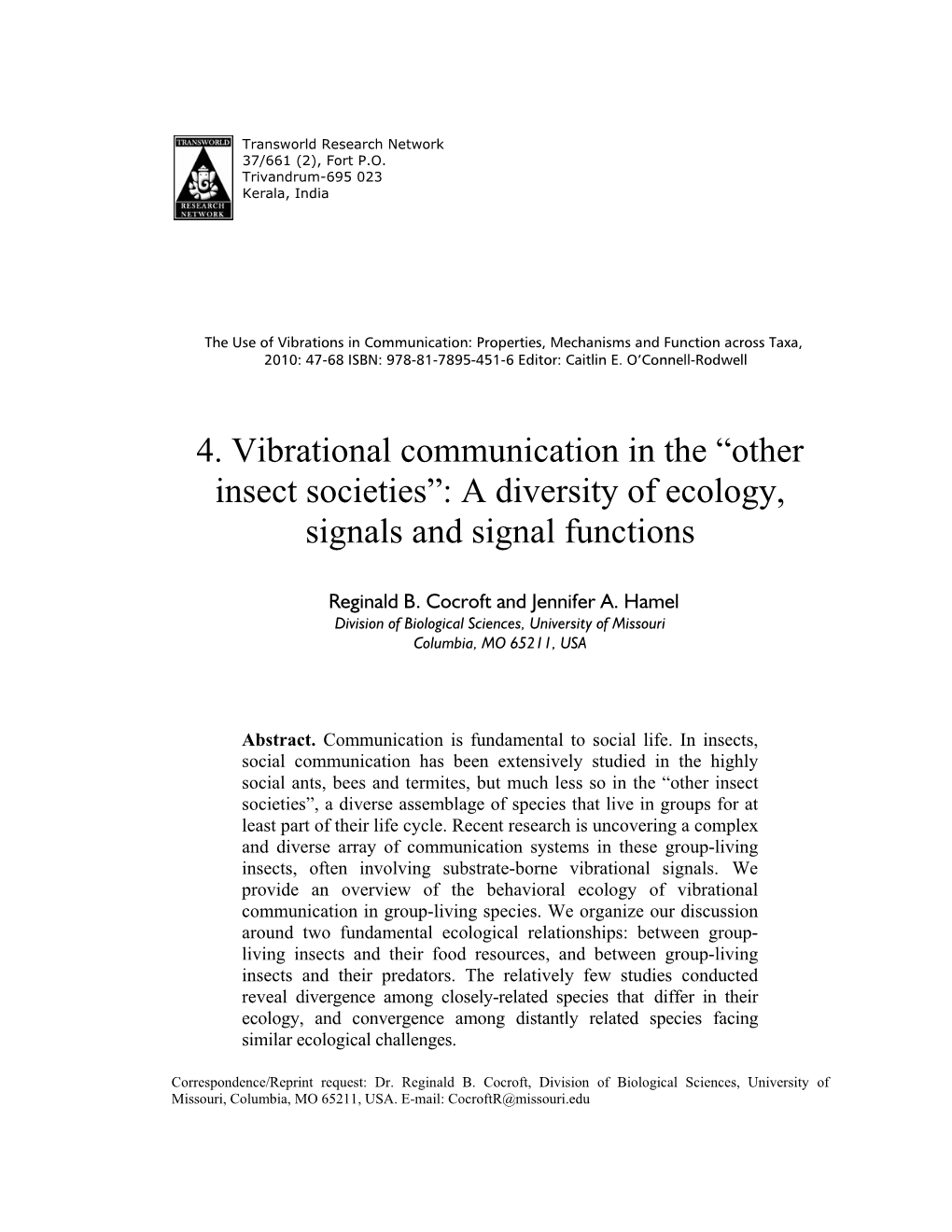 4. Vibrational Communication in the ““Other Insect