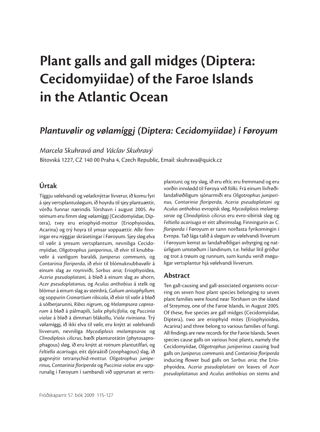 Plant Galls and Gall Midges (Diptera: Cecidomyiidae) of the Faroe Islands in the Atlantic Ocean