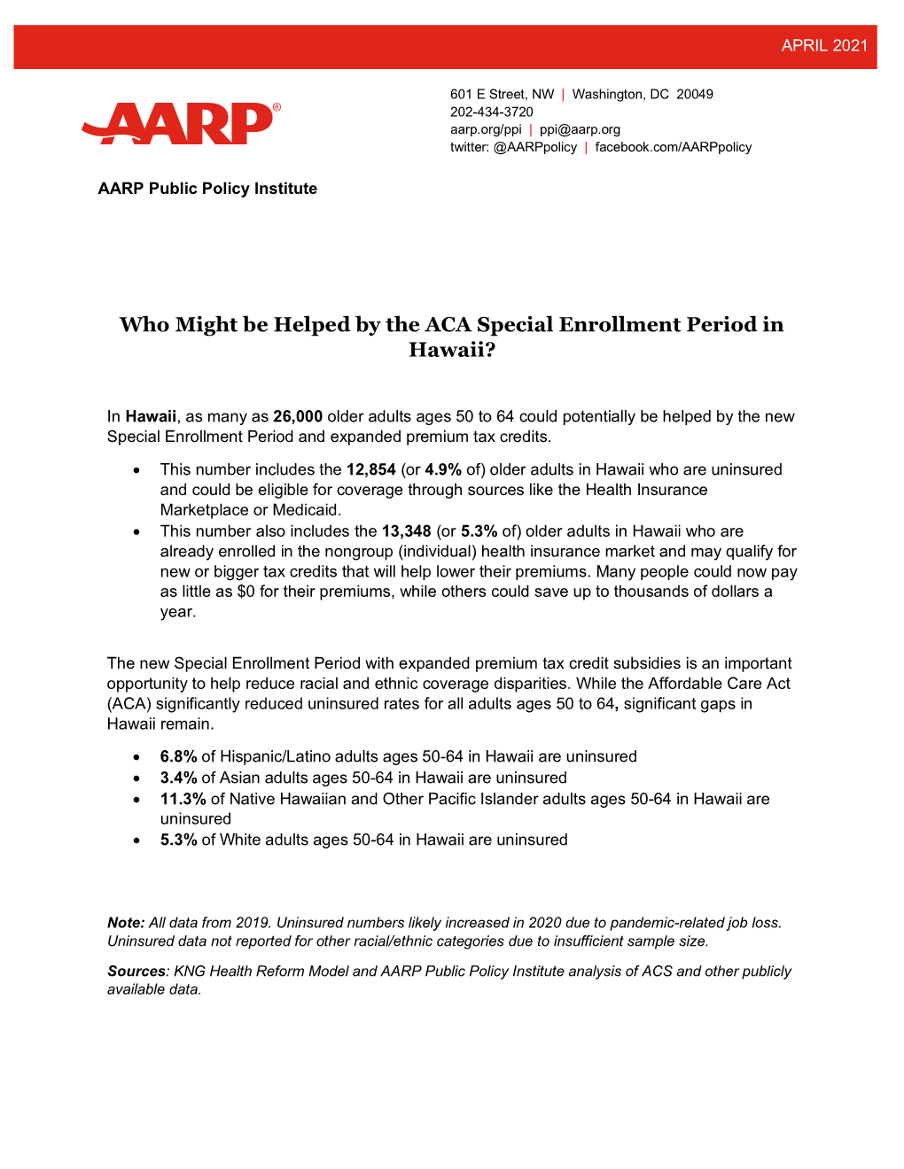 ACA Special Enrollment Period in Hawaii – AARP State Fact Sheet