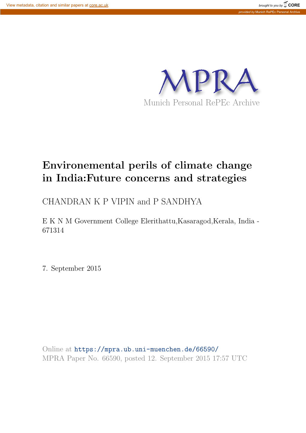 Environemental Perils of Climate Change in India:Future Concerns and Strategies