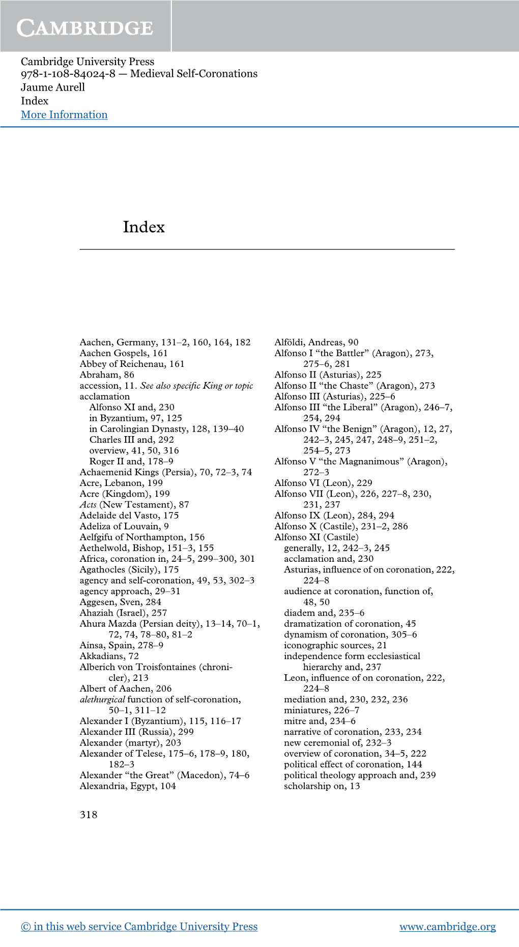 Cambridge University Press 978-1-108-84024-8 — Medieval Self-Coronations Jaume Aurell Index More Information