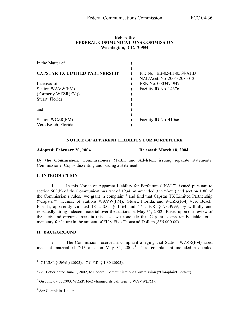 Federal Communications Commission FCC 04-36