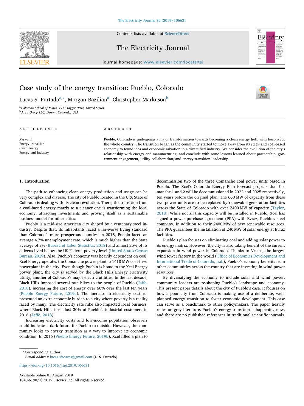 Case Study of the Energy Transition: Pueblo, Colorado T ⁎ Lucas S