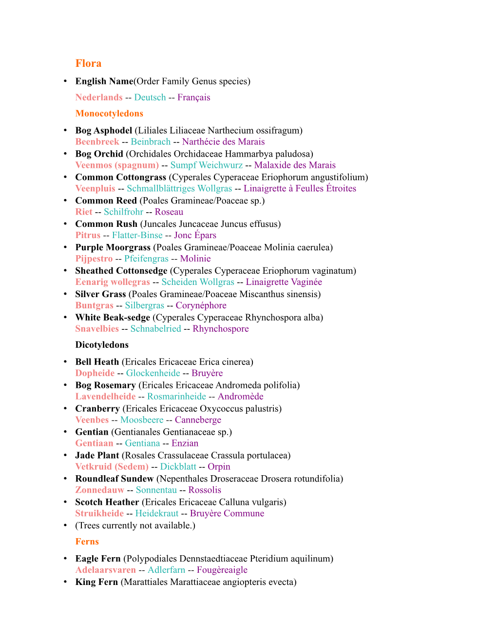 • English Name(Order Family Genus Species) Nederlands -- Deutsch -- Français Monocotyledons • Bog Asphodel (Liliales Liliac