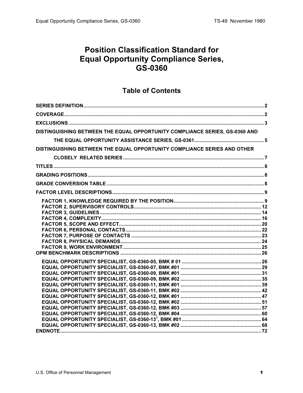 Position Classification Standard for Equal Opportunity Compliance Series, GS-0360