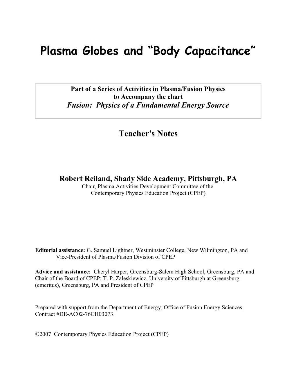 Plasma Globes and Body Capacitance