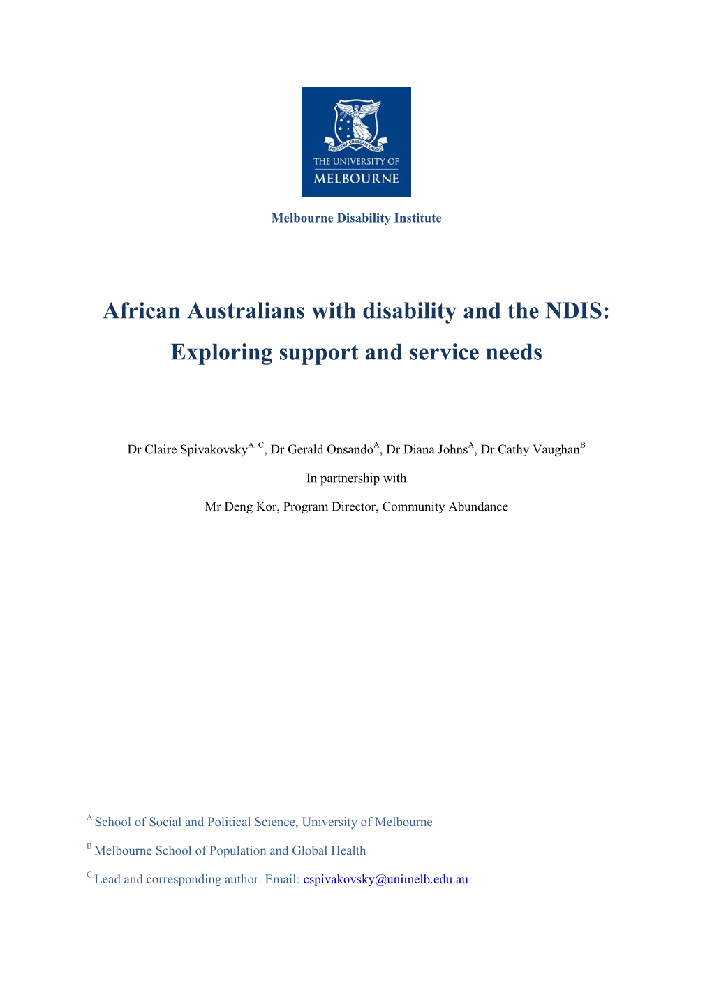 African Australians with Disability and the NDIS: Exploring Support and Service Needs