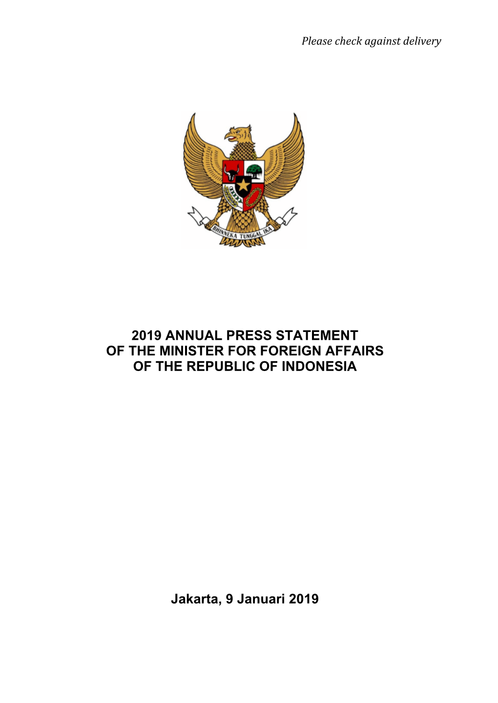 2019 Annual Press Statement of the Minister for Foreign Affairs of the Republic of Indonesia