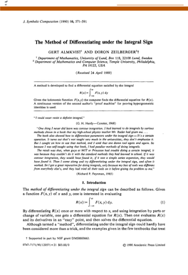 The Method of Differentiating Under the Integral Sign