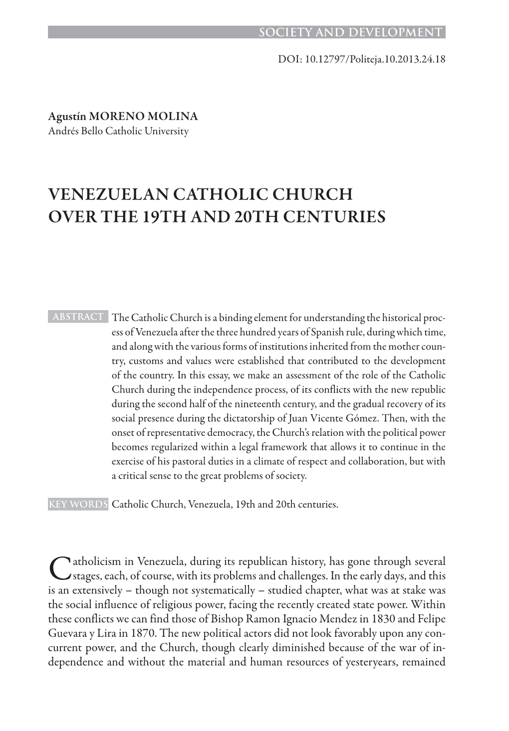 Venezuelan Catholic Church Over the 19Th and 20Th Centuries