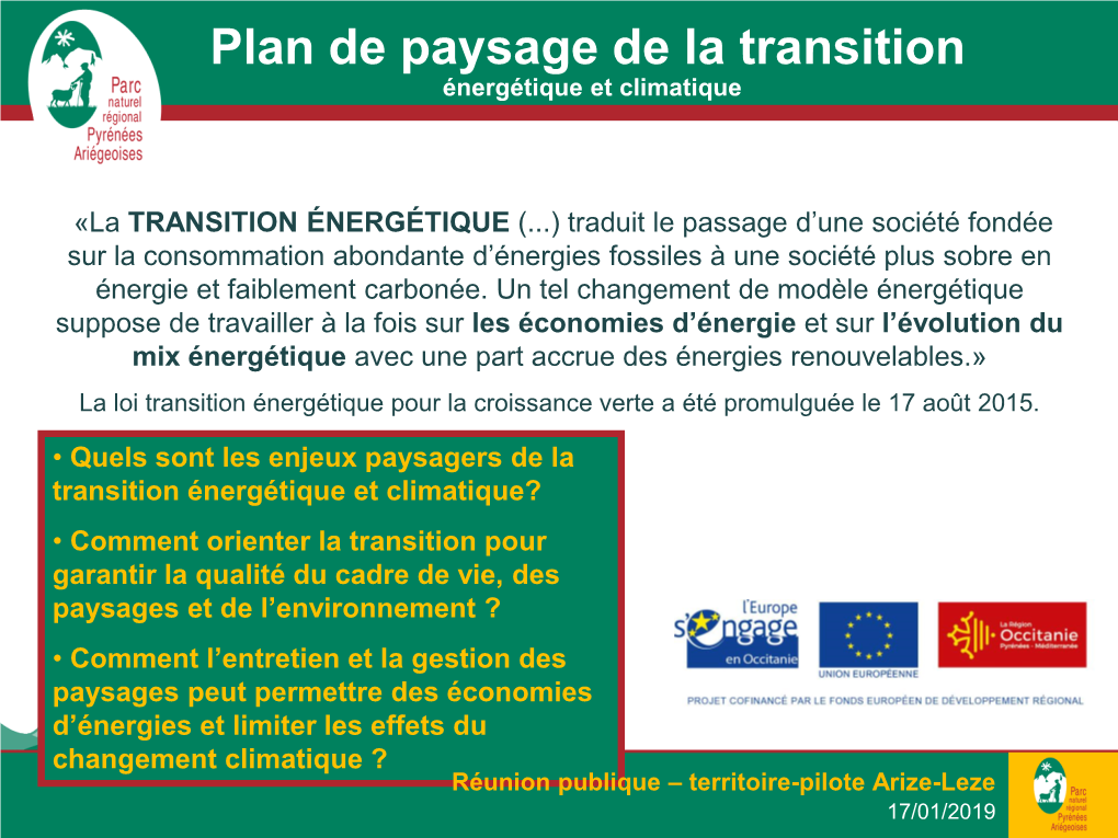 Arize-Leze 17/01/2019 Plan De Paysage De La Transition Énergétique Et Climatique