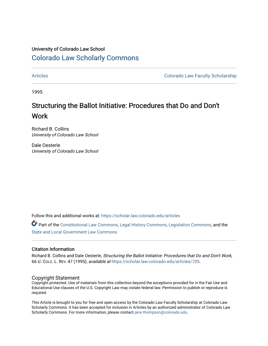 Structuring the Ballot Initiative: Procedures That Do and Don't Work