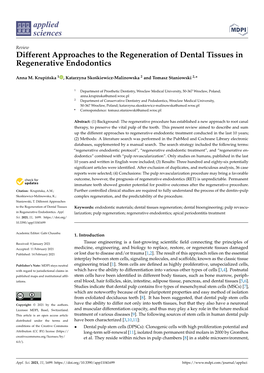 Different Approaches to the Regeneration of Dental Tissues in Regenerative Endodontics