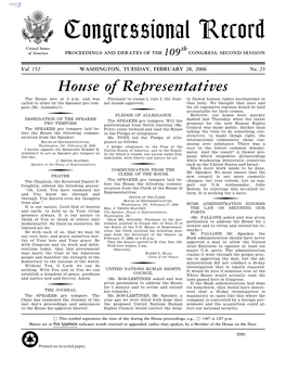 Congressional Record United States Th of America PROCEEDINGS and DEBATES of the 109 CONGRESS, SECOND SESSION