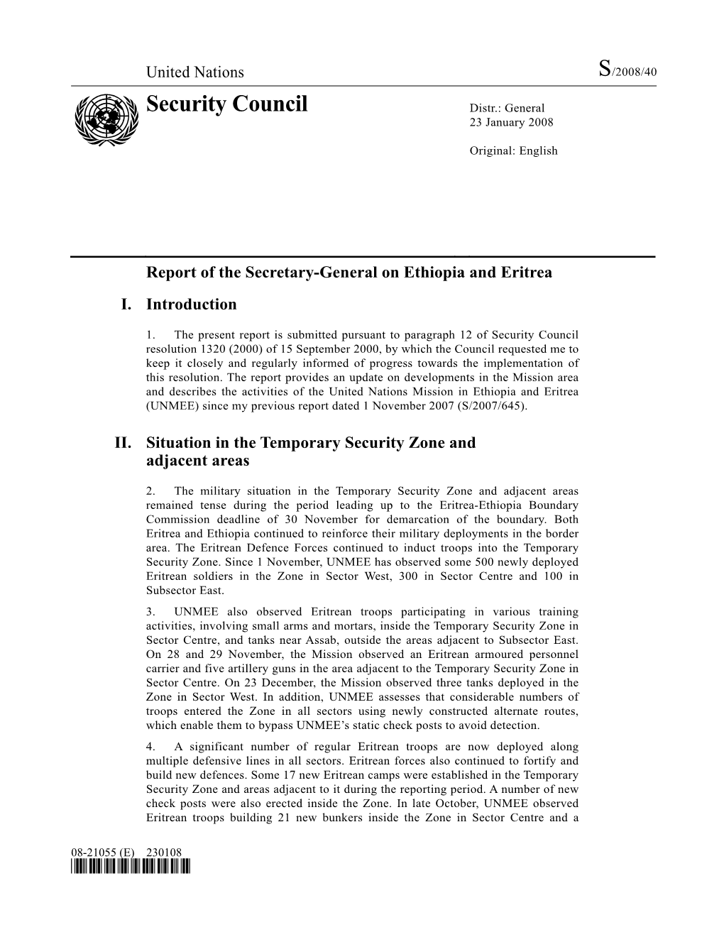 Security Council Distr.: General 23 January 2008