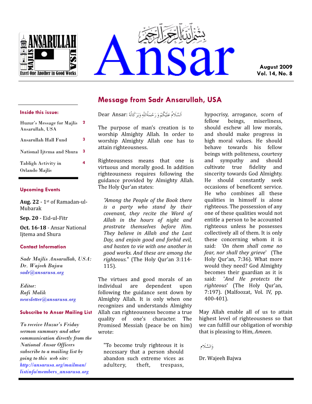 Ansar Newsletter Can Be Accessed at Ansarusa.Org/Newsletter.Htm