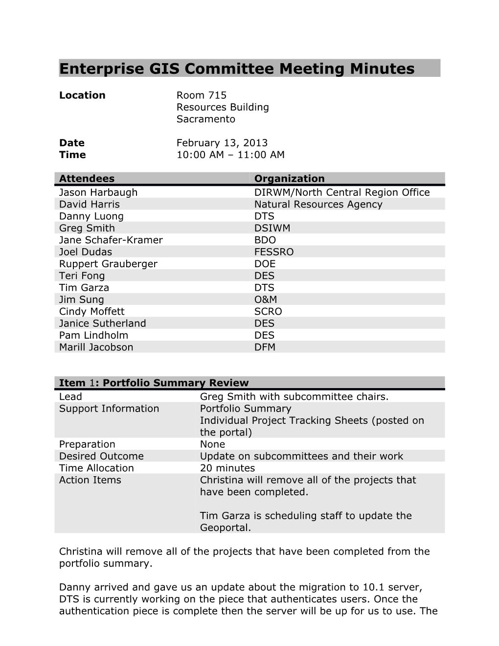 Enterprise GIS Committee Meeting Minutes