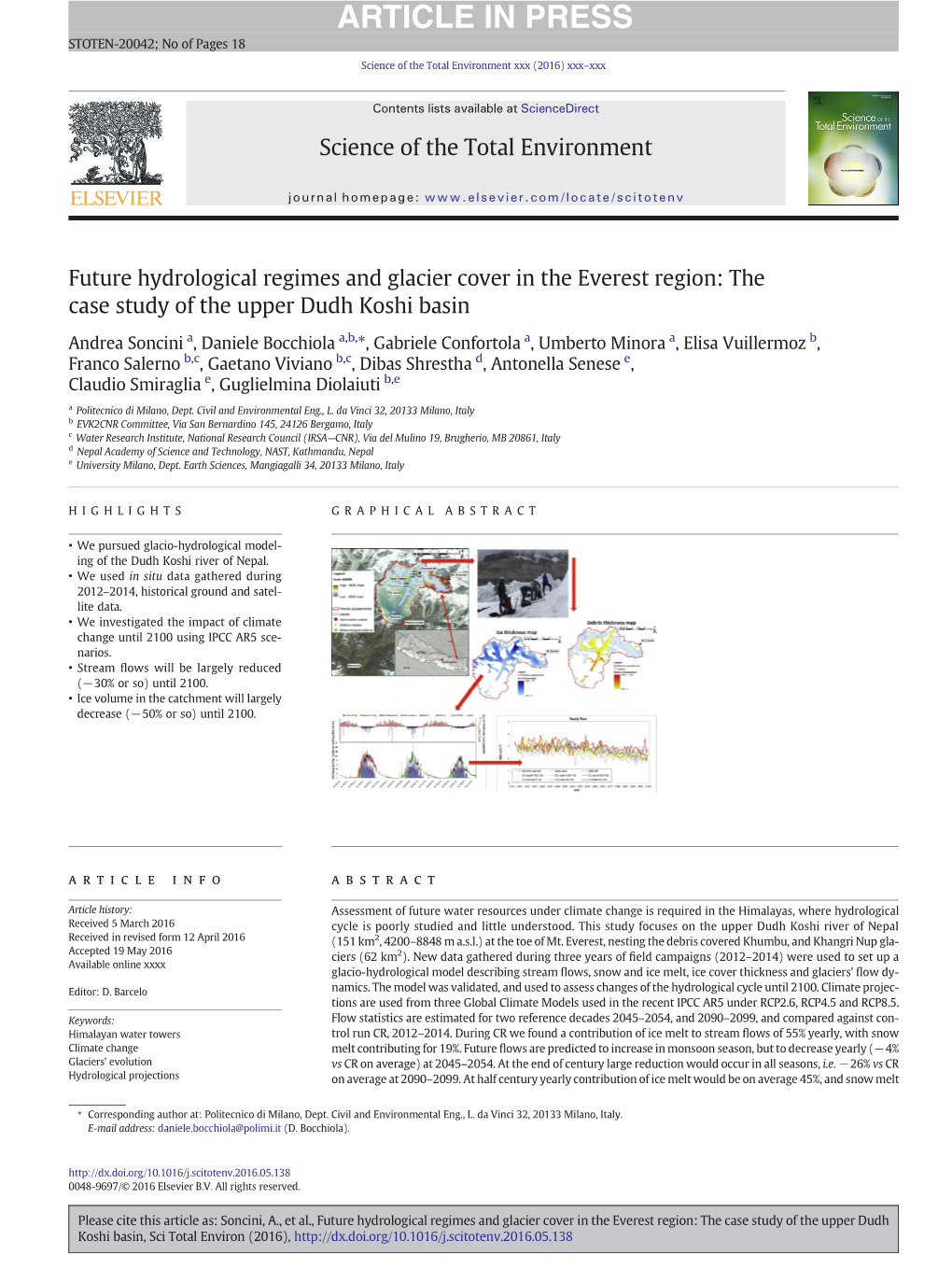 Future Hydrological Regimes and Glacier Cover in the Everest Region: the Case Study of the Upper Dudh Koshi Basin
