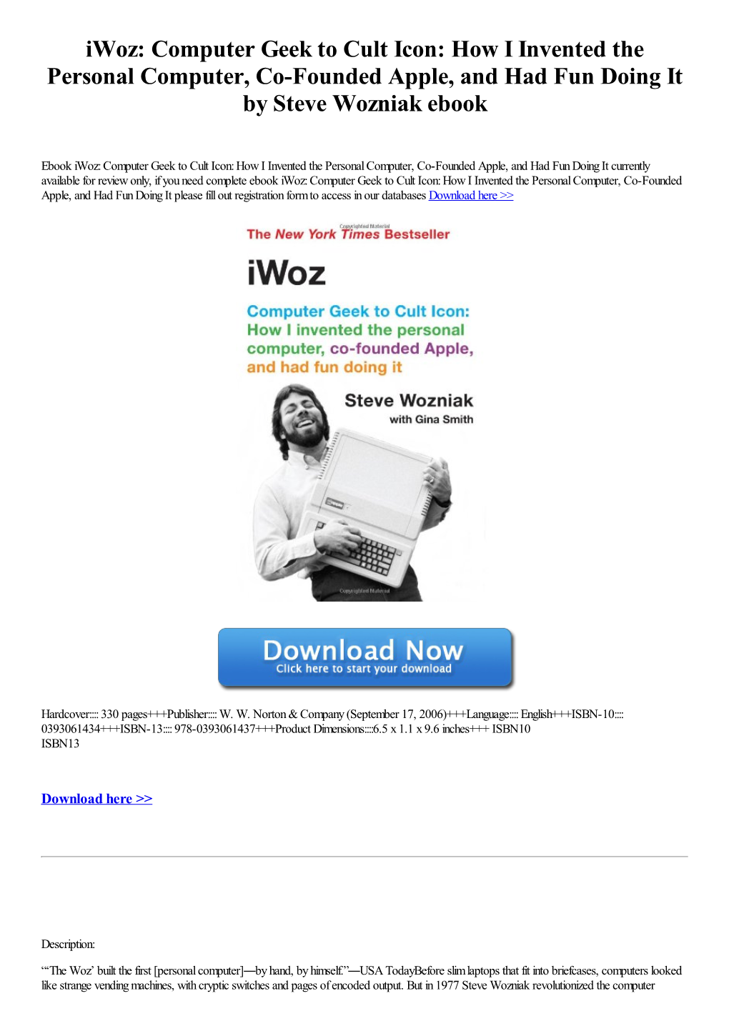 Iwoz: Computer Geek to Cult Icon: How I Invented the Personal Computer, Co-Founded Apple, and Had Fun Doing It by Steve Wozniak Ebook