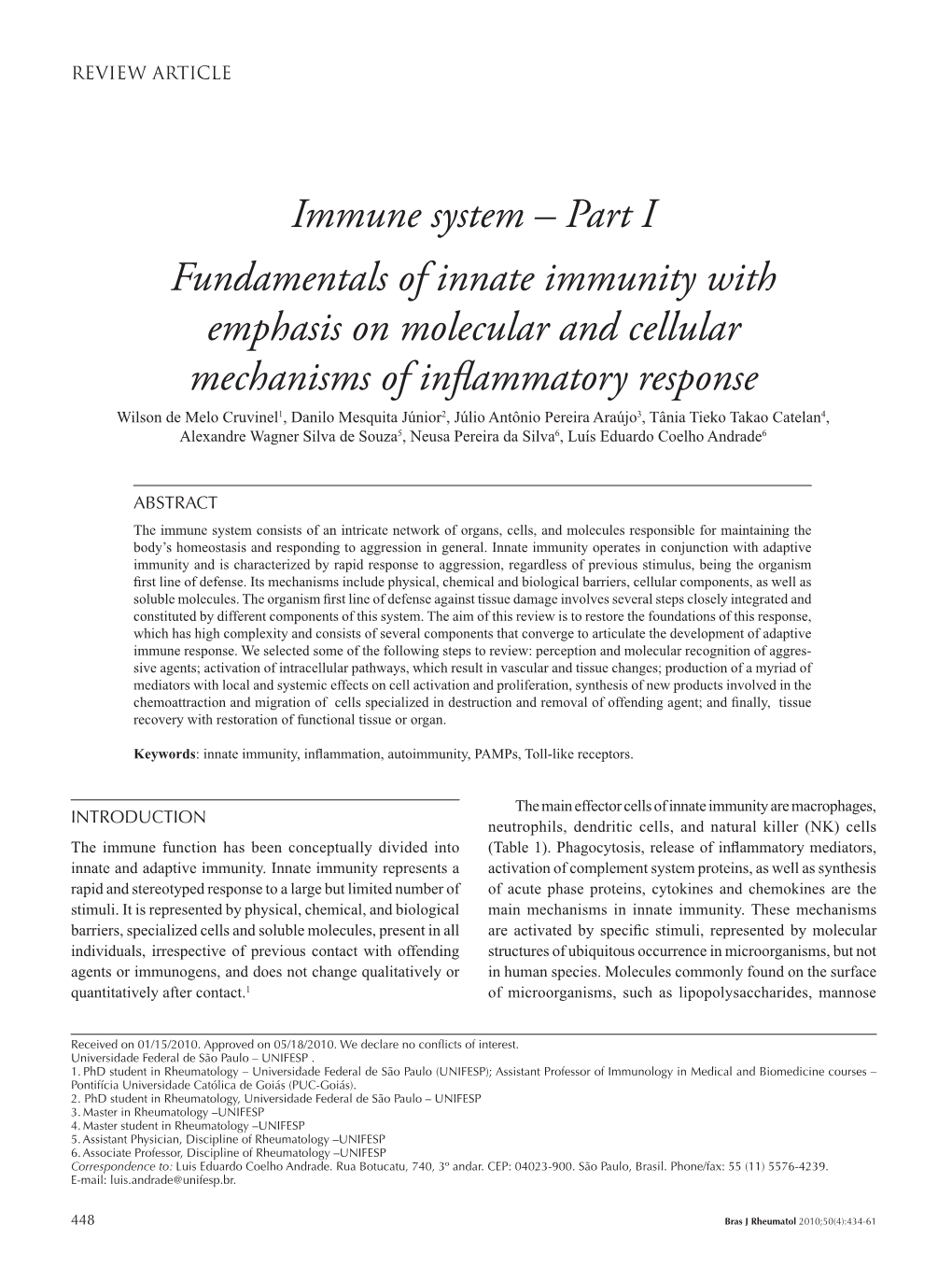 Part I Fundamentals of Innate Immunity with Emphasis on Molecular and Cellular Mechanisms of Inflammatory Resp