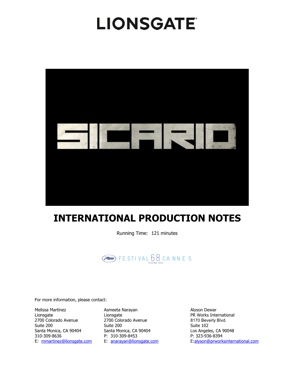 International Production Notes